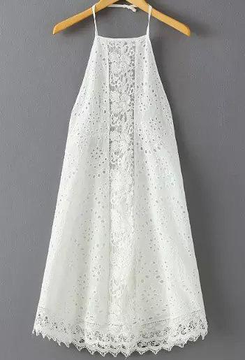 Shein White Halter Hippies Backless Lace Dress