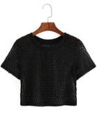 Shein Lace Crop Black T-shirt