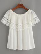 Shein White Lace Trimmed Off The Shoulder Top