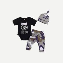 Shein Boys Letter Print Tee & Camo Print Pants Set With Hat