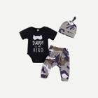 Shein Boys Letter Print Tee & Camo Print Pants Set With Hat