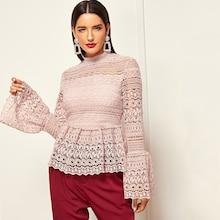 Shein Zip Back Lace Bell Sleeve Top