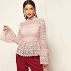 Shein Zip Back Lace Bell Sleeve Top