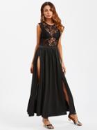 Shein Embroidered Lace Panel Side Split Dress