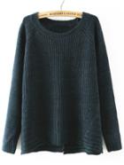 Shein Navy Round Neck Cross Back Loose Sweater