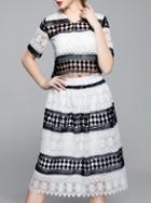 Shein White Crochet Hollow Out Top Check With Skirt