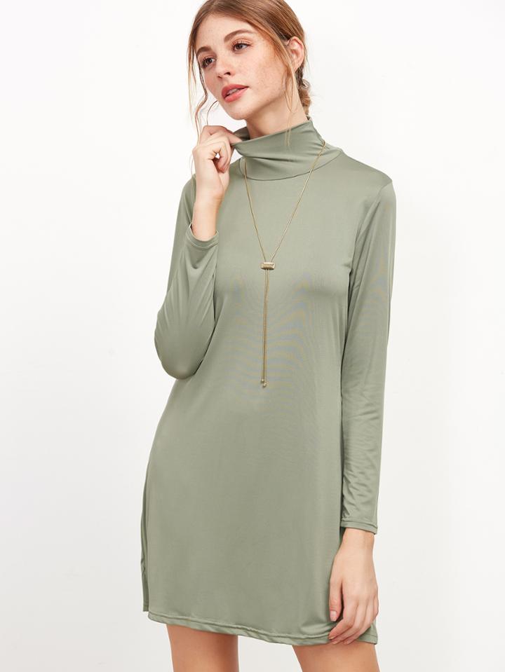 Shein Pale Green High Neck Tee Dress