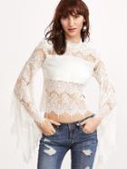 Shein Oversized Bell Sleeve Sheer Floral Lace Top
