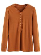 Shein Brown Button Front T-shirt