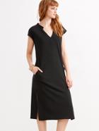 Shein Black V Neck Slit Side Pocket Ribbed Dress