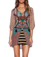 Rosewe V Neck Half Sleeve Tribal Print Dress