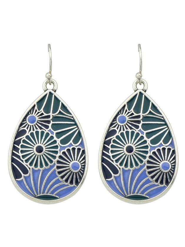 Shein S-green Bohemian Style Enamel Flower Drop Earrings