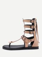 Shein Buckle Design Toe Post Pu Sandals With Zipper