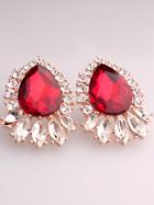 Shein Red Drop Gemstone Gold Earrings
