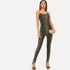 Shein Leopard Print Skinny Cami Jumpsuit