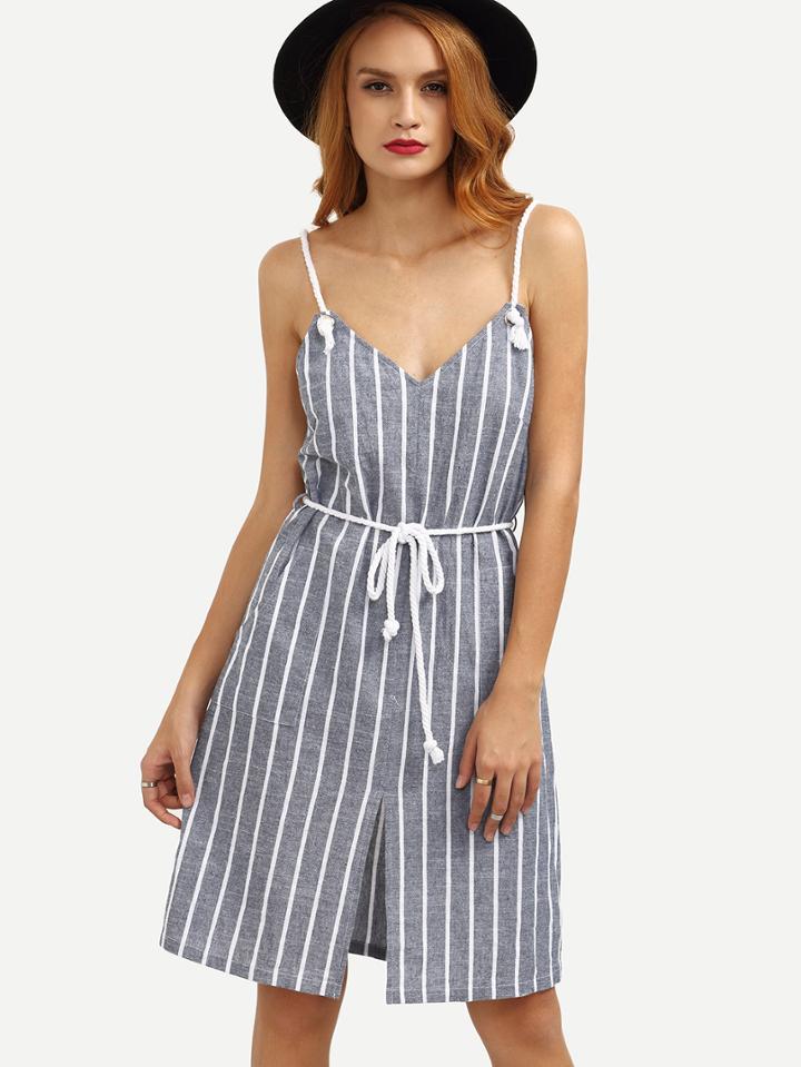 Shein Multicolor Striped Spaghetti Strap Backless Dress
