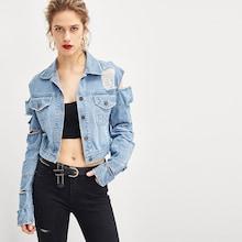 Shein Cut Out Ripped Crop Denim Jacket