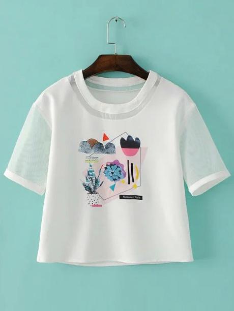 Shein White Patch Embroidered T-shirt