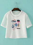 Shein White Patch Embroidered T-shirt