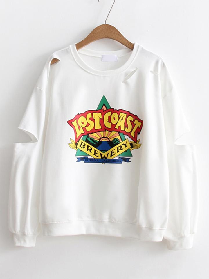 Shein Ripped Detail Drop Shoulder Sweatshirt