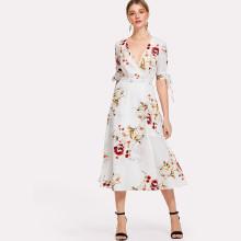 Shein Tie Sleeve Wrap Floral Dress