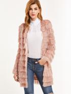 Shein Pink Layered Faux Fur Open Front Coat