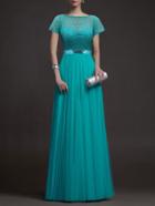 Shein Turquoise Round Neck Sheer Mesh Maxi Dress