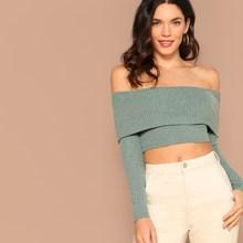Shein Foldover Front Rib Knit Crop Tee