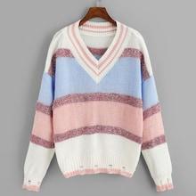 Shein Ripped Colorblock V Neck Jumper