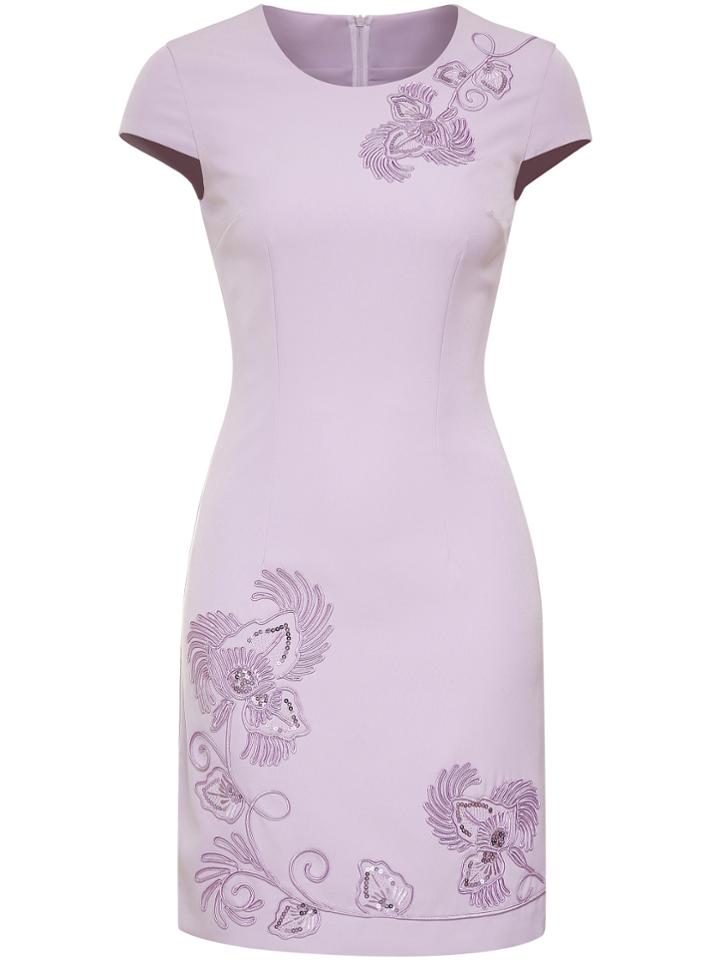 Shein Purple Flowers Embroidered Sheath Dress