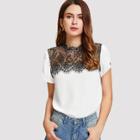 Shein Contrast Lace Petal Sleeve Top