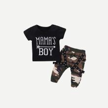 Shein Boys Letter Print Romper & Camo Print Pants