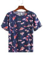 Shein Flower & Bird Print T-shirt