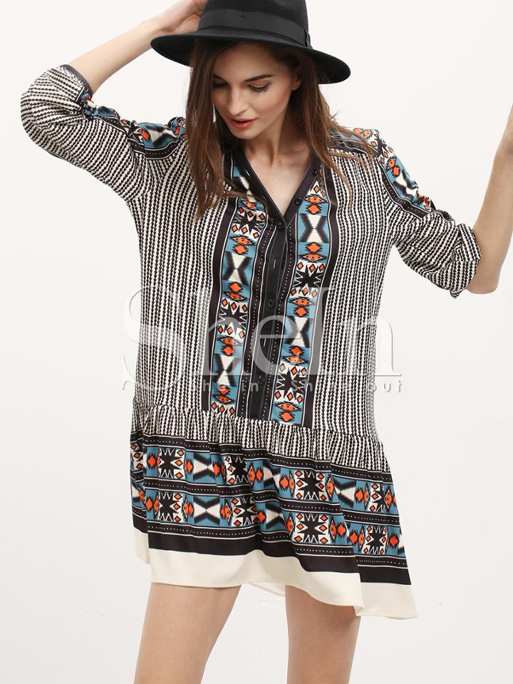Shein Vintage Print 3/4 Sleeve Dress