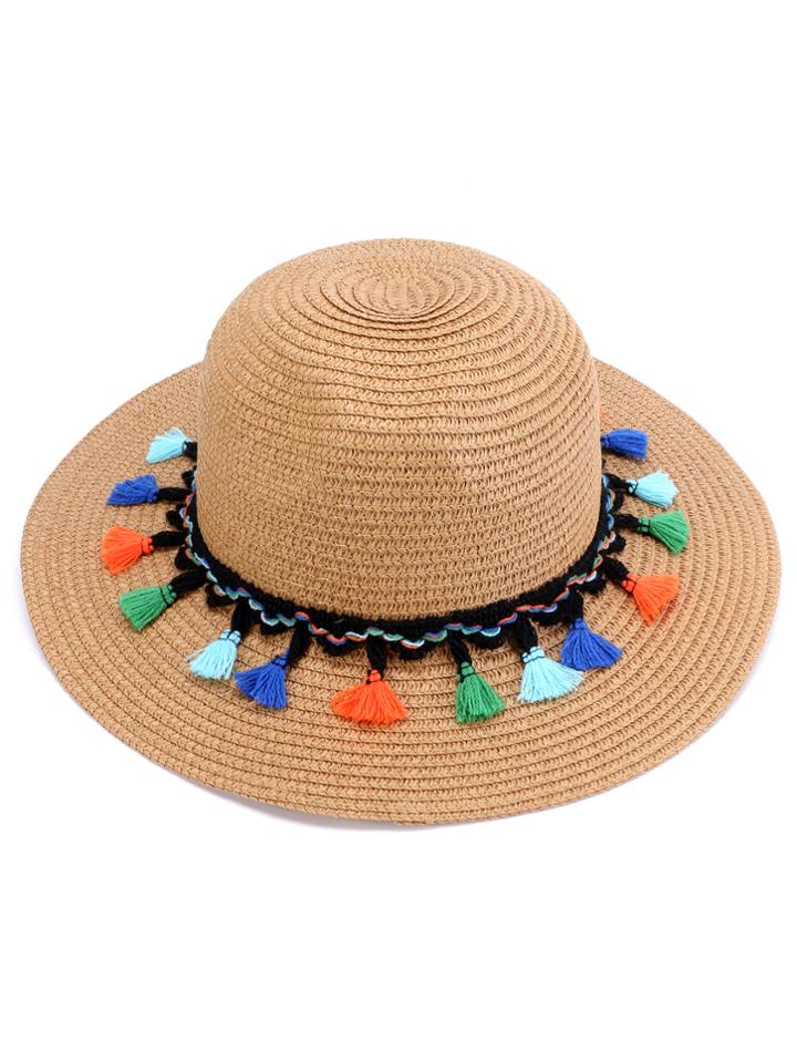 Shein Light Coffee Tassel Trim Straw Hat