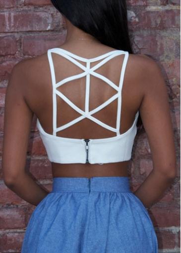 Rosewe White Cutout Back Zipper Closure Crop Top