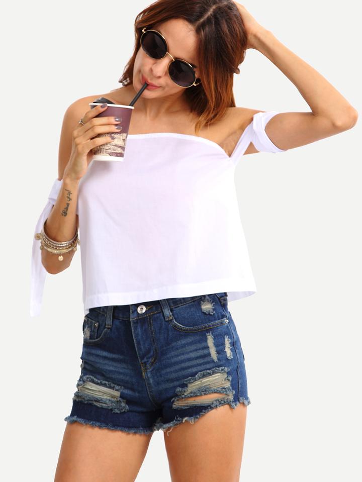 Shein Off The Shoulder Self-tie White Top