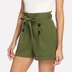 Shein Belted Double Button Pleated Pocket Shorts
