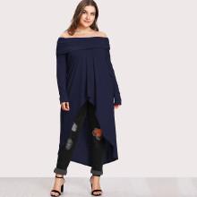 Shein Plus Fold Over Bardot High Low Tee