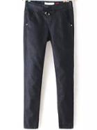 Shein Black Drawstring Waist Pockets Slim Pant