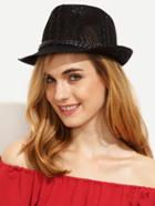 Shein Black Braided Strap Trim Hollow Fedora Hat