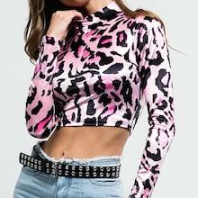 Shein Leopard Print Velvet Crop Tee