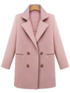 Shein Pink Lapel Double Breasted Pockets Straight Coat