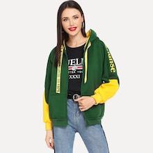 Shein Colorblock Letter Print Ribbon Hoodie