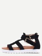 Shein Black Faux Suede Caged Flatform Sandals