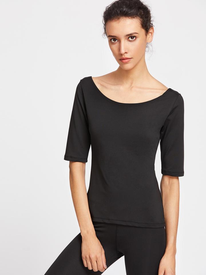 Shein Active Boat Neckline Elbow Sleeve Gym Tee