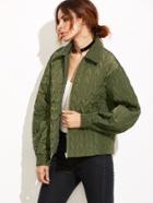 Shein Olive Green Chevron Quilted Padded Jacket