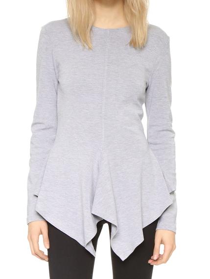 Shein Grey Round Neck Long Sleeve Asymmetrical T-shirt