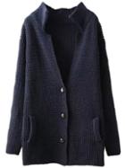 Shein Navy Long Sleeve Buttons Knit Sweater Coat