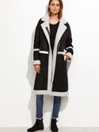 Shein Black Hidden Zip Front Faux Shearling Coat